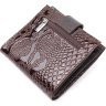 Стильний жіночий гаманець коричневий з натуральної лакової шкіри під змію KARYA (2420952) - 2