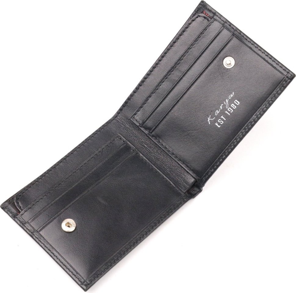 Чорний чоловічий гаманець з натуральної шкіри гладкого типу KARYA (2421052)