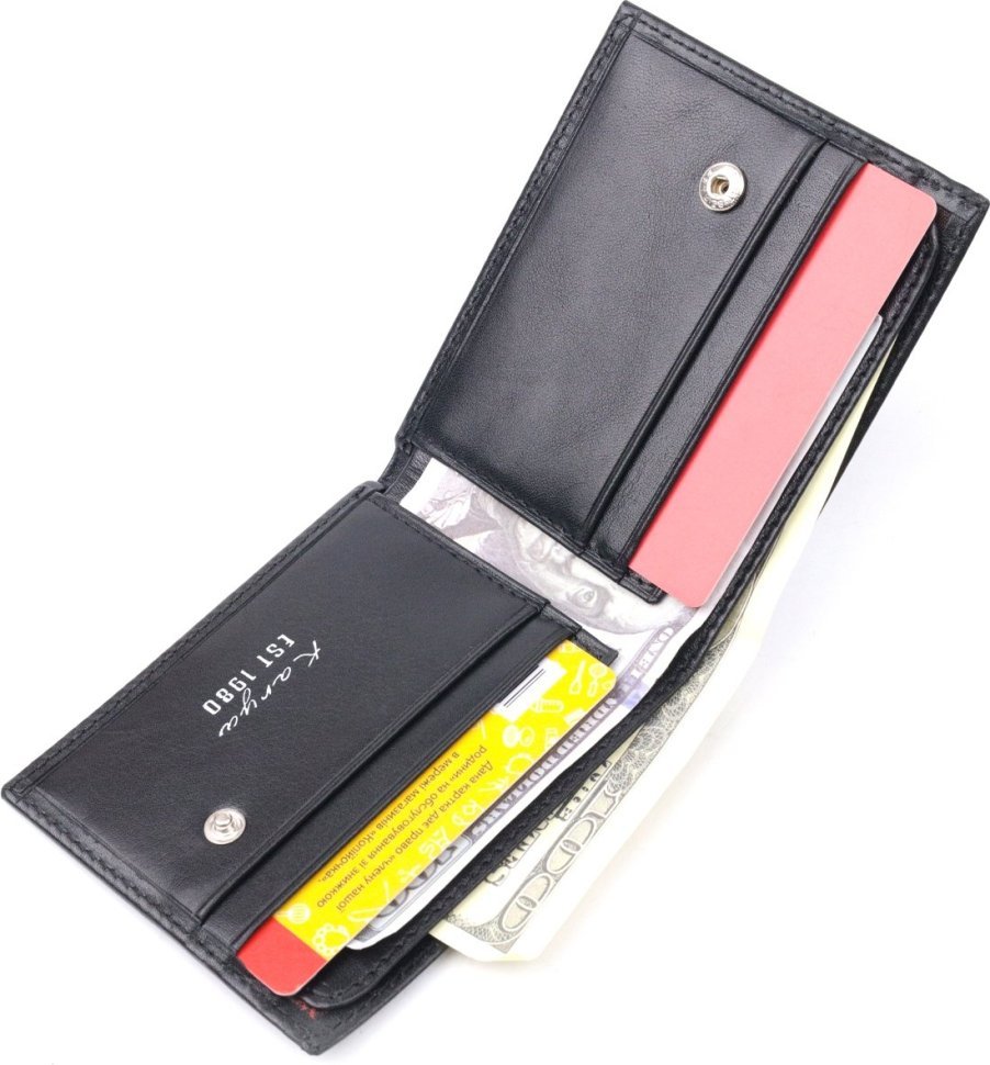 Чорний чоловічий гаманець з натуральної шкіри гладкого типу KARYA (2421052)