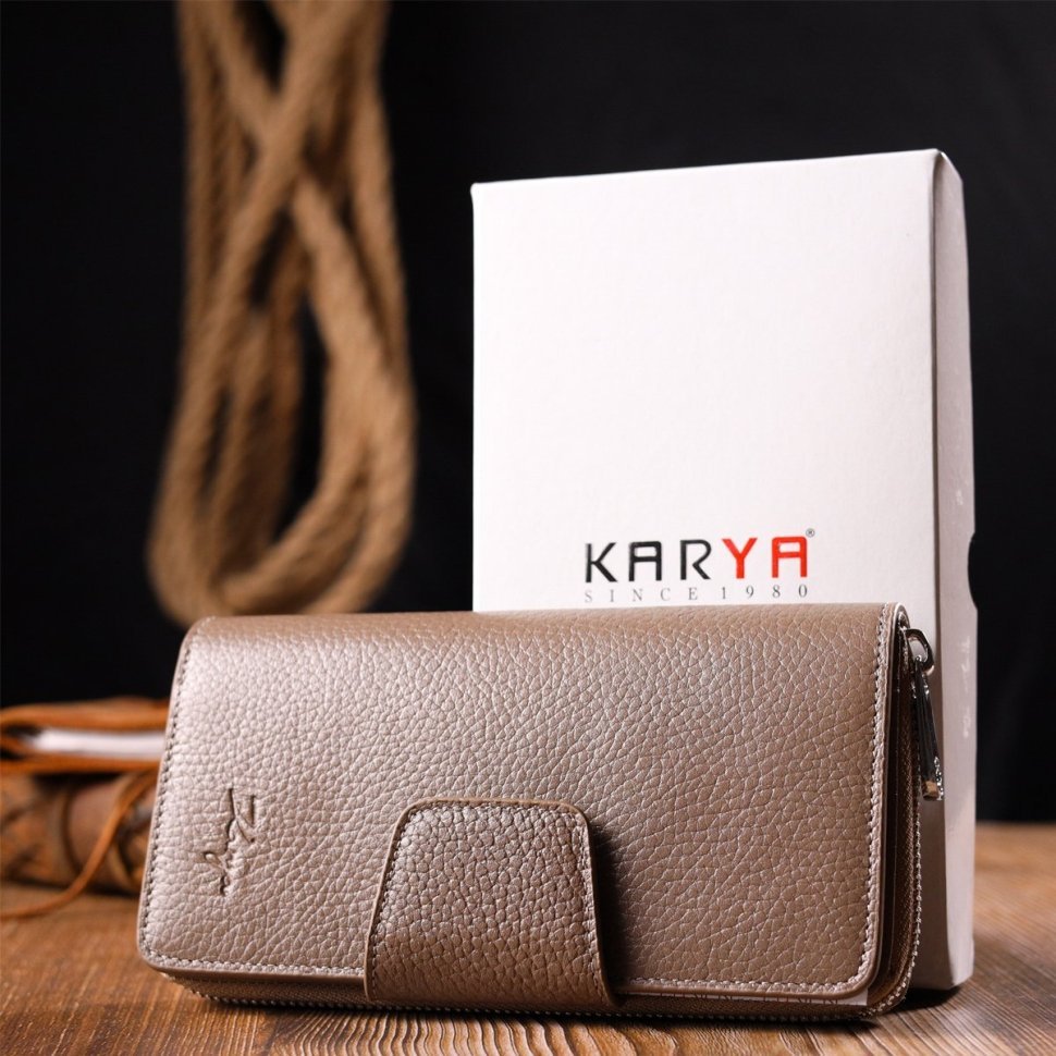 Жіночий гаманець бежевий з натуральної шкіри турецького виробництва KARYA (2421152)