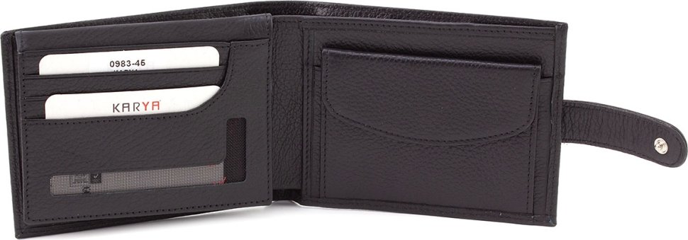 Чоловічий гаманець середнього розміру із натуральної шкіри чорного кольору KARYA (21040)