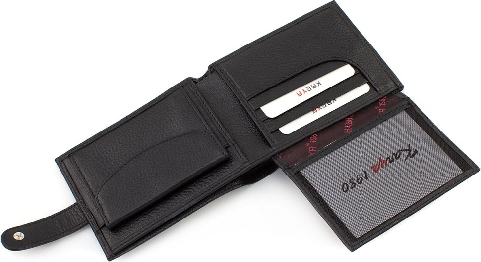 Мужской кошелек среднего размера из натуральной кожи черного цвета KARYA (21040)
