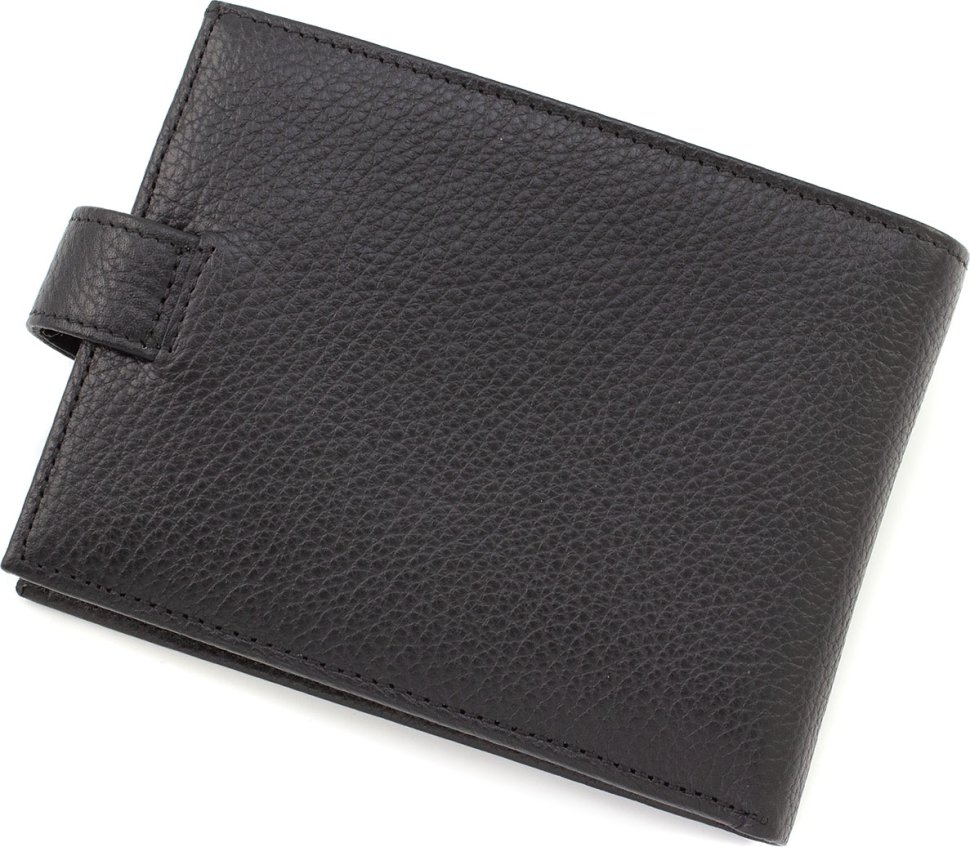 Чоловічий гаманець середнього розміру із натуральної шкіри чорного кольору KARYA (21040)