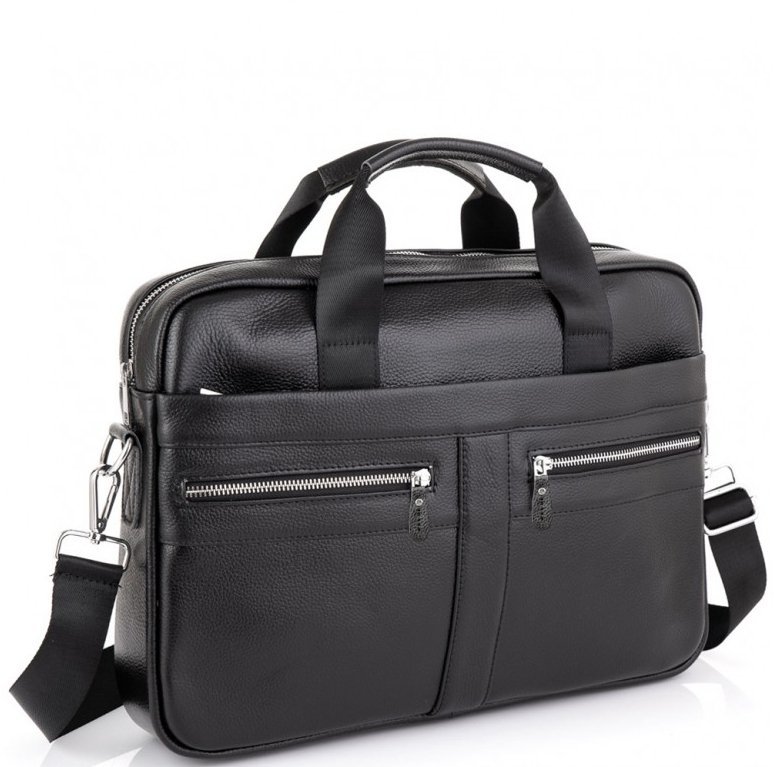 Кожаная плотная сумка для ноутбука в черном цвете Tiding Bag (21512)