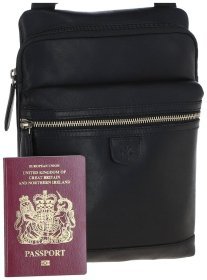 Кожаная мужская сумка планшет через плечо на молнии Ashwood T71 черного цвета 95466