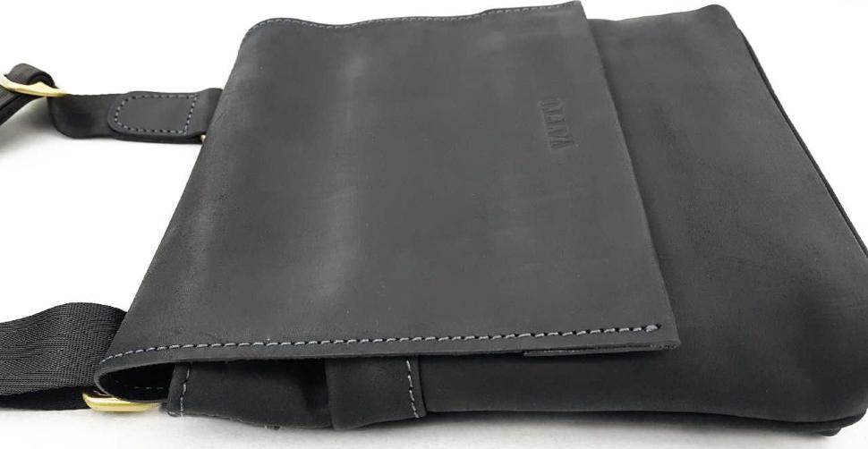 Чоловіча сумка планшет чорного кольору з вінтажній шкіри VATTO (11808)