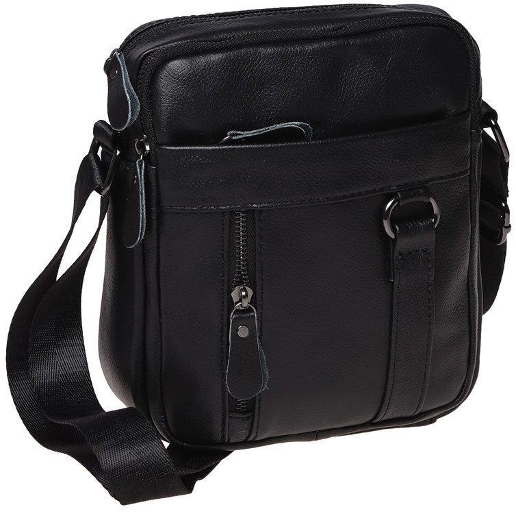 Черная мужская сумка из зернистой кожи с плечевым ремнем Borsa Leather (19379)