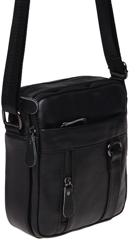 Чорна чоловіча сумка з зернистою шкіри з плечовим ременем Borsa Leather (19379)