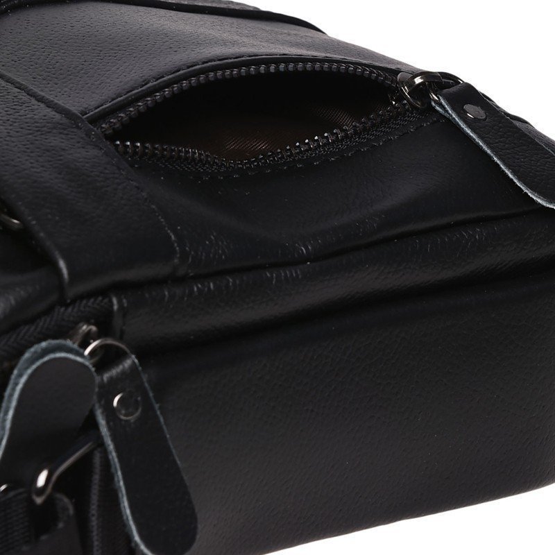 Черная мужская сумка из зернистой кожи с плечевым ремнем Borsa Leather (19379)