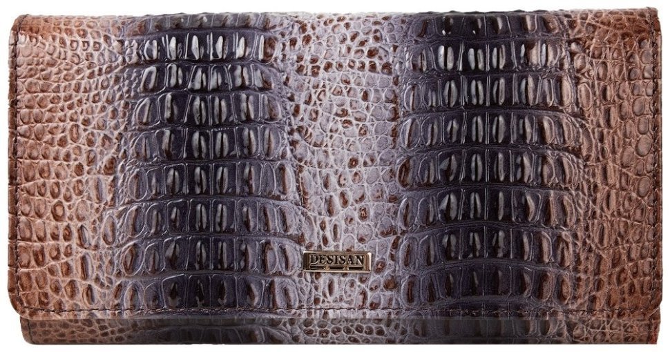 Разноцветный женский кошелек из натуральной кожи с фактурой под крокодила Desisan 106666 на кнопке modnotak фото №1
