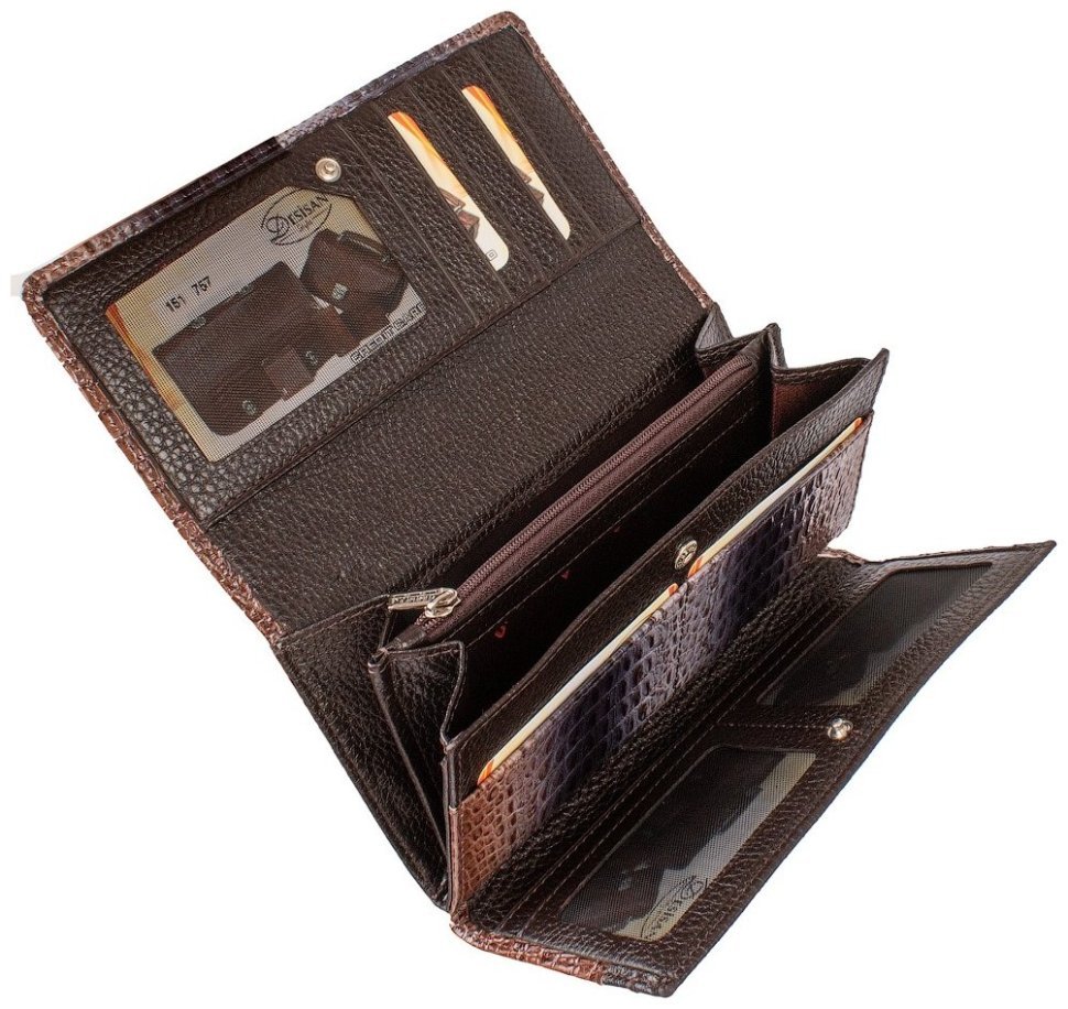 Разноцветный женский кошелек из натуральной кожи с фактурой под крокодила Desisan 106666 на кнопке modnotak фото №3