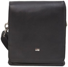 Сумка мужская из натуральной гладкой кожи с клапаном на магнитах DESISAN 107266 черная