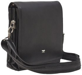 Сумка мужская из натуральной гладкой кожи с клапаном на магнитах DESISAN 107266 черная