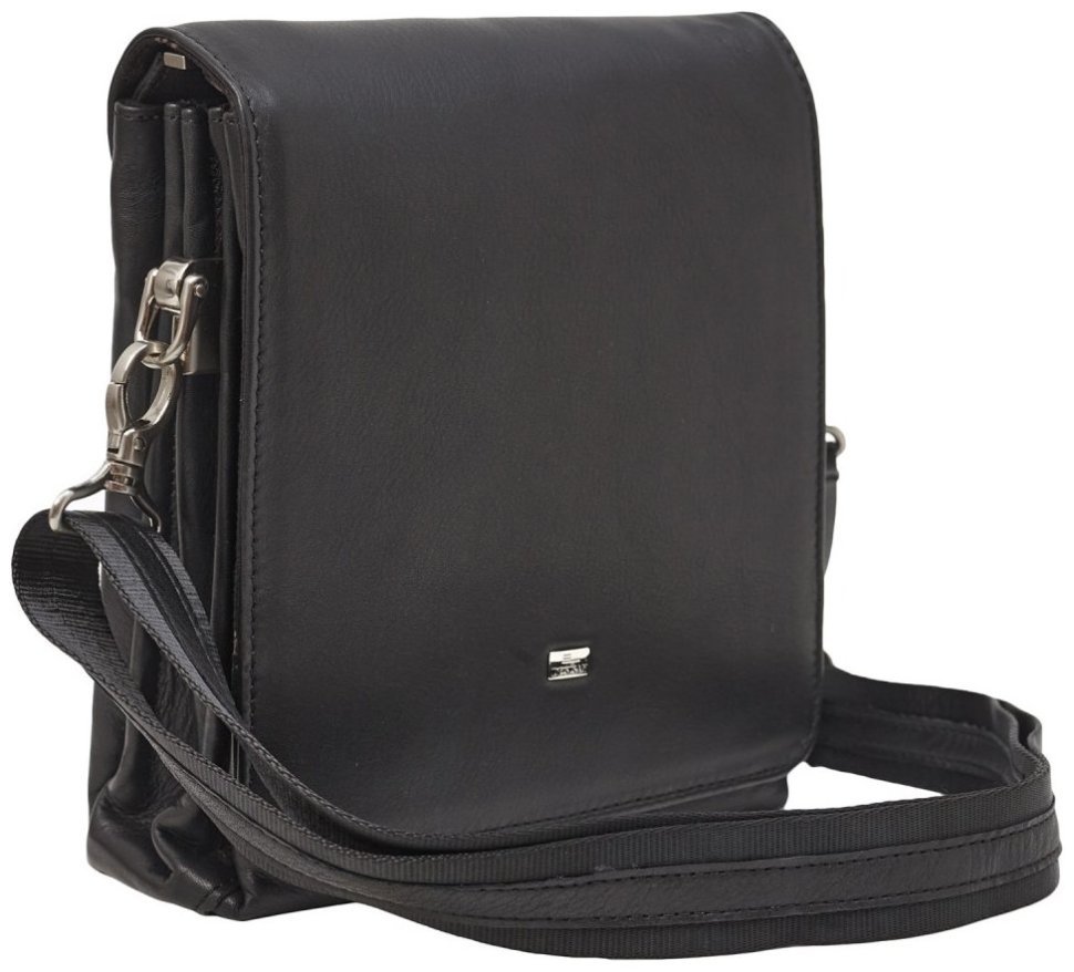 Сумка мужская из натуральной гладкой кожи с клапаном на магнитах DESISAN 107266 черная modnotak фото №2