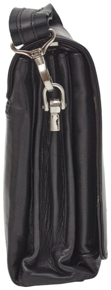 Сумка мужская из натуральной гладкой кожи с клапаном на магнитах DESISAN 107266 черная modnotak фото №3