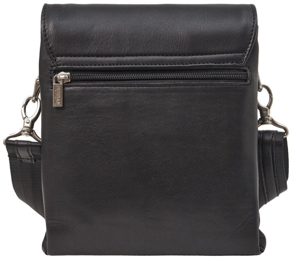 Сумка мужская из натуральной гладкой кожи с клапаном на магнитах DESISAN 107266 черная modnotak фото №4