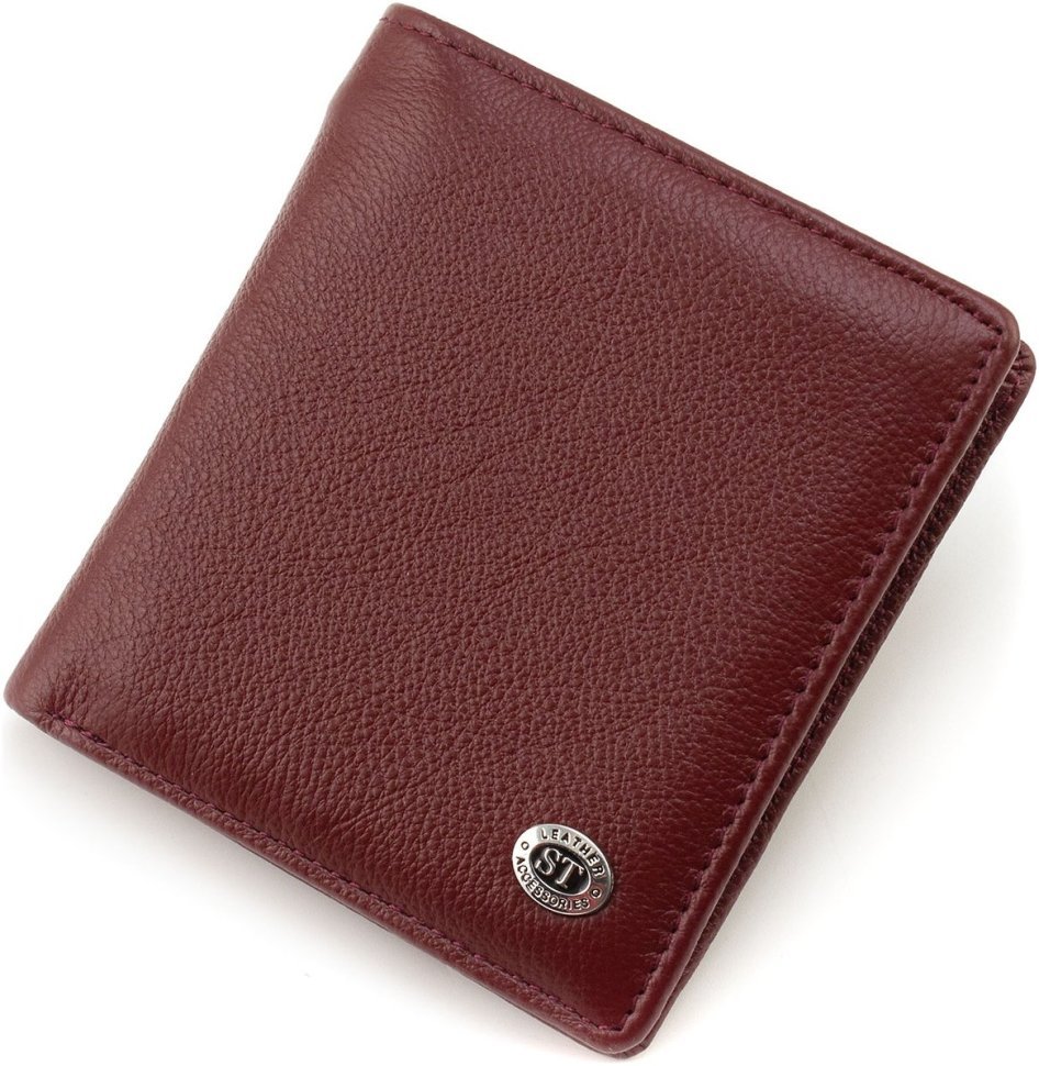Бордовый женский кошелек из натуральной фактурной кожи на магнитах ST Leather 1767266