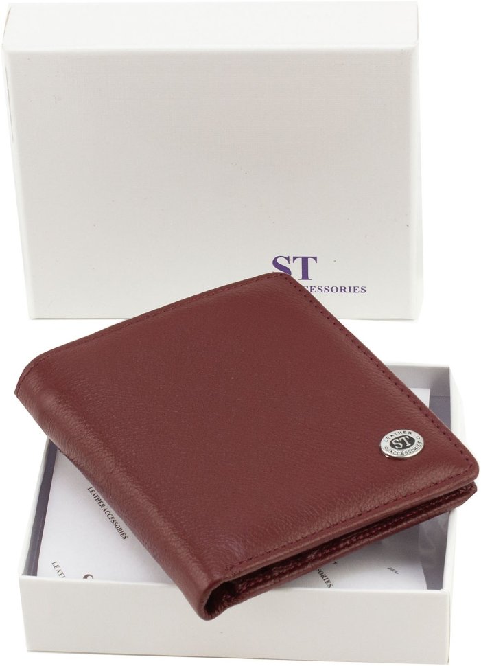 Бордовый женский кошелек из натуральной фактурной кожи на магнитах ST Leather 1767266