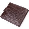 Практичный мужской кожаный кошелек коричневого цвета с тиснением под крокодила KARYA (2421368) - 2