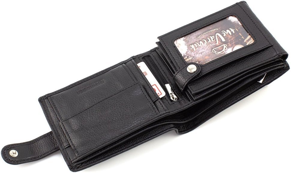 Мужское кожаное портмоне черного цвета с окошками под документы ST Leather 1767366