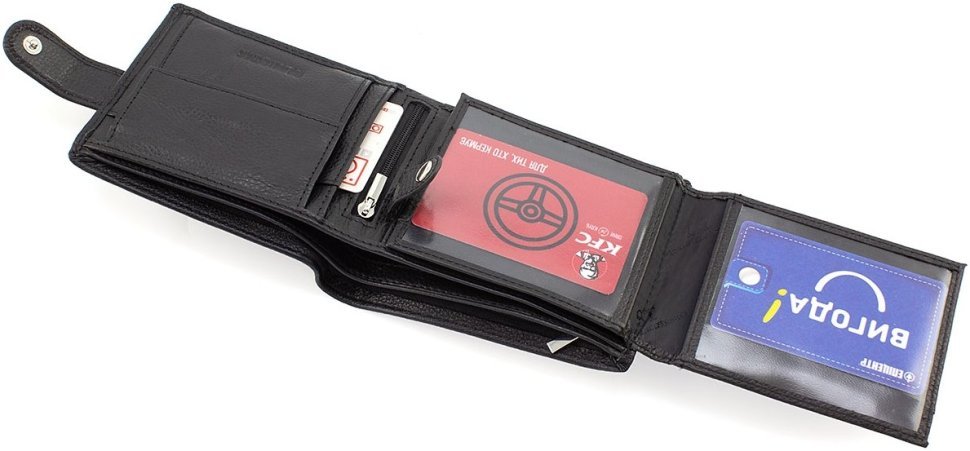 Мужское кожаное портмоне черного цвета с окошками под документы ST Leather 1767366