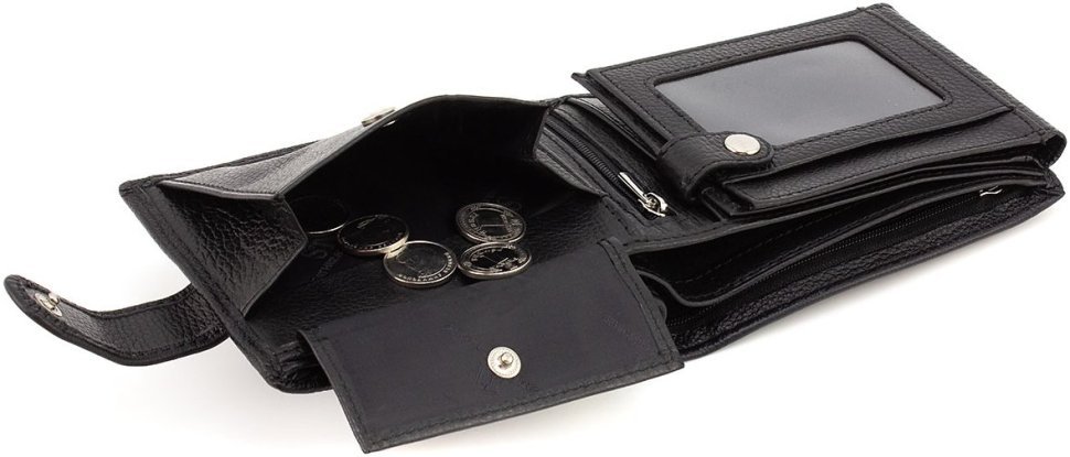 Чоловіче шкіряне портмоне чорного кольору з віконцями під документи ST Leather 1767366