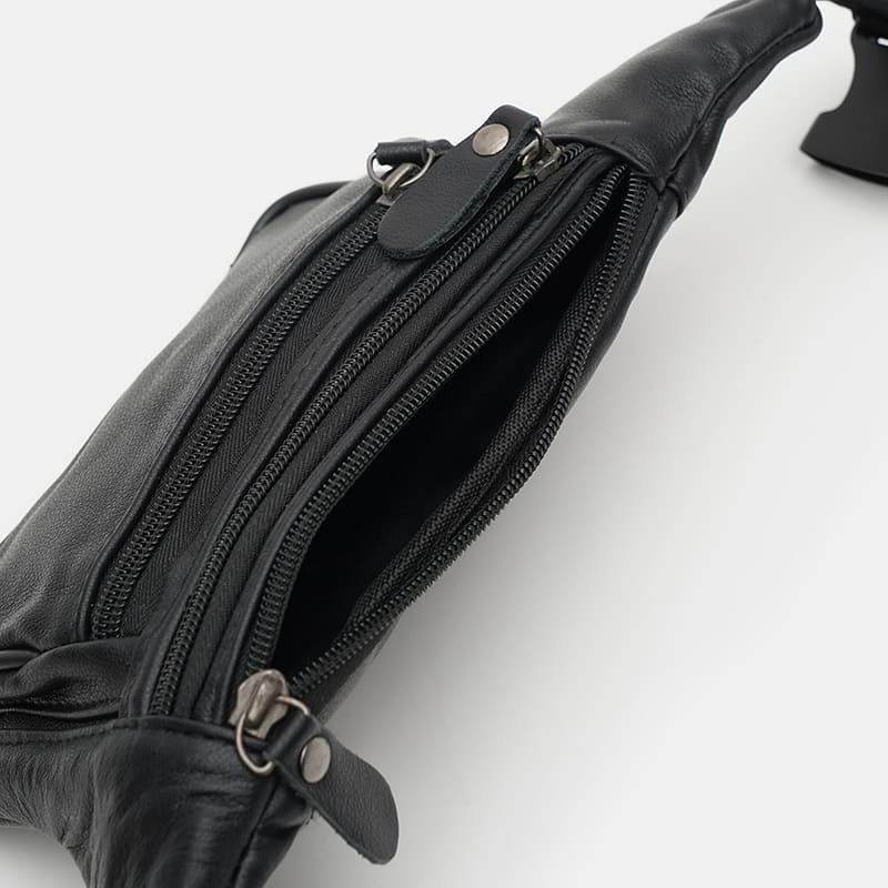 Чоловіча шкіряна сумка на пояс чорного кольору Keizer (22078)