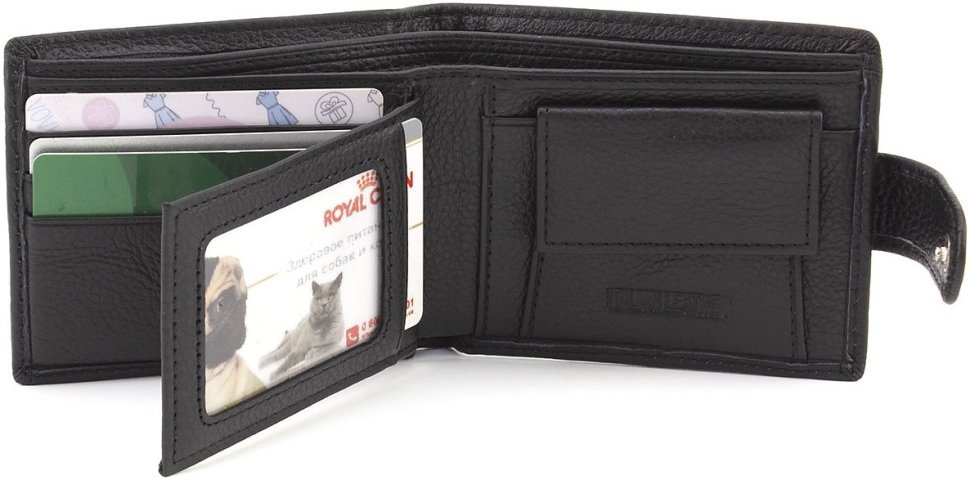 Чоловічий портмоне мініатюрного розміру із натуральної шкіри чорного кольору ST Leather 1767466
