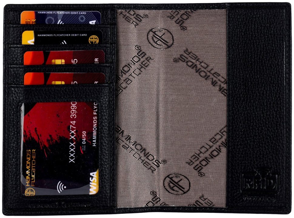 Кожаная обложка для паспорта старого образца с отделением для карточек Hammonds Flycatcher PH602 черного цвета 107966 modnotak фото №2