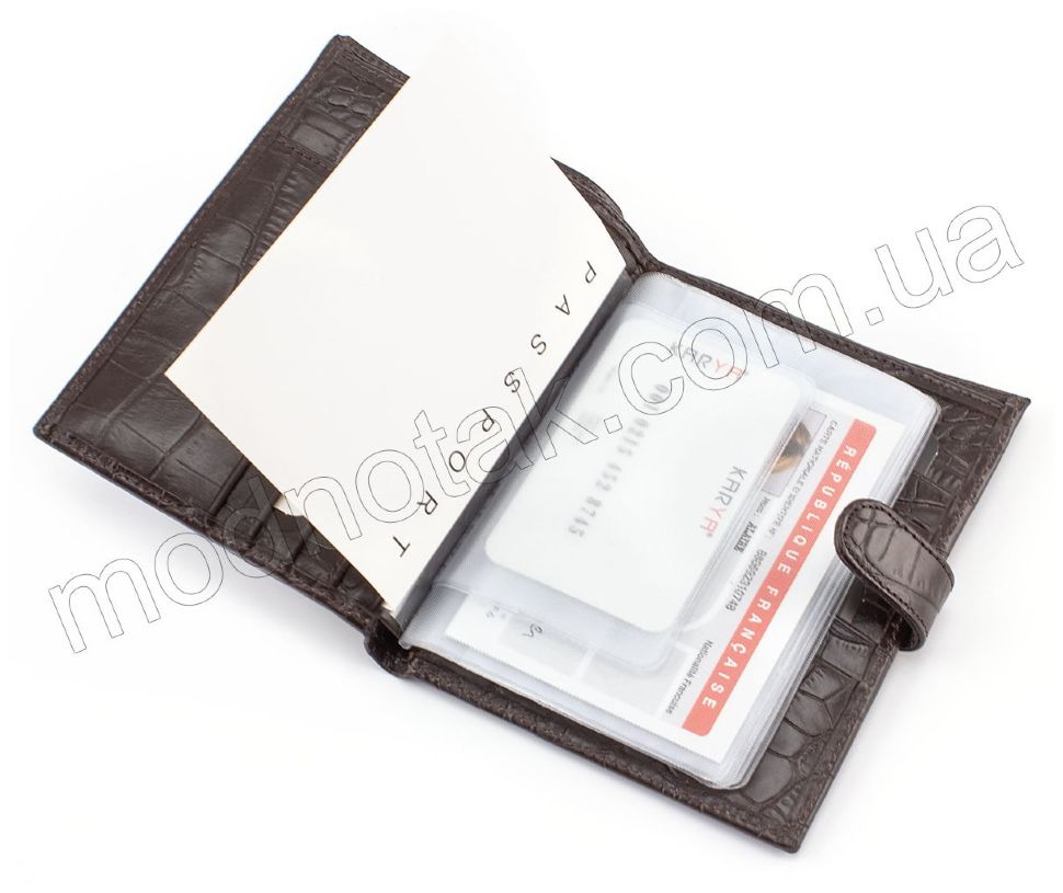 Коричневий шкіряний гаманець з блоком для документів KARYA (0914-57)