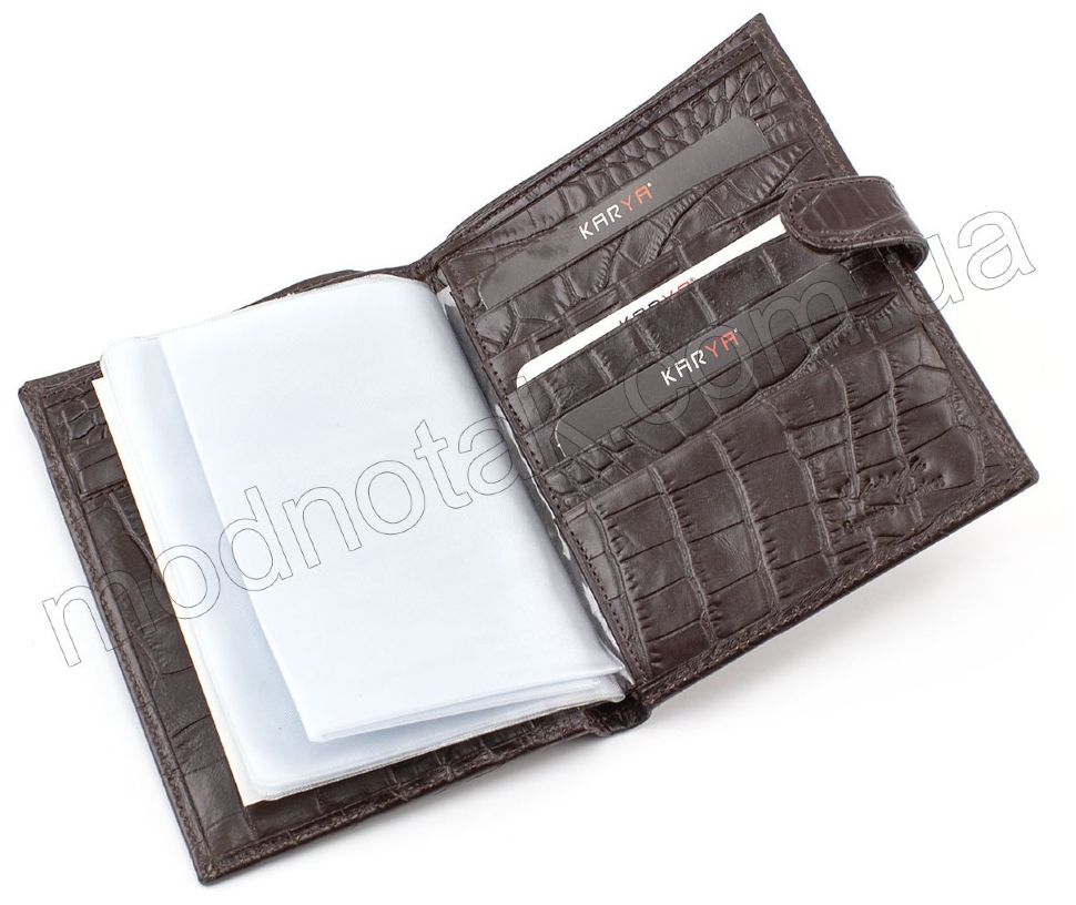 Коричневий шкіряний гаманець з блоком для документів KARYA (0914-57)