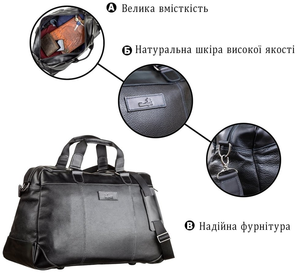 Чорна дорожня сумка з натуральної шкіри з ручками SHVIGEL 2411120 modnotak фото №12