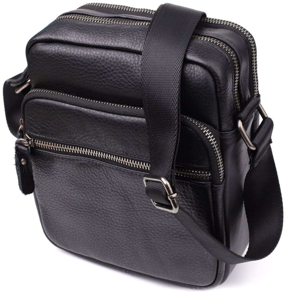 Чоловіча сумка через плече із натуральної шкіри чорного кольору Vintage 98166 фото №1 Чоловіча сумка через плече із натуральної шкіри чорного кольору Vintage 98166 modnotak фото №1