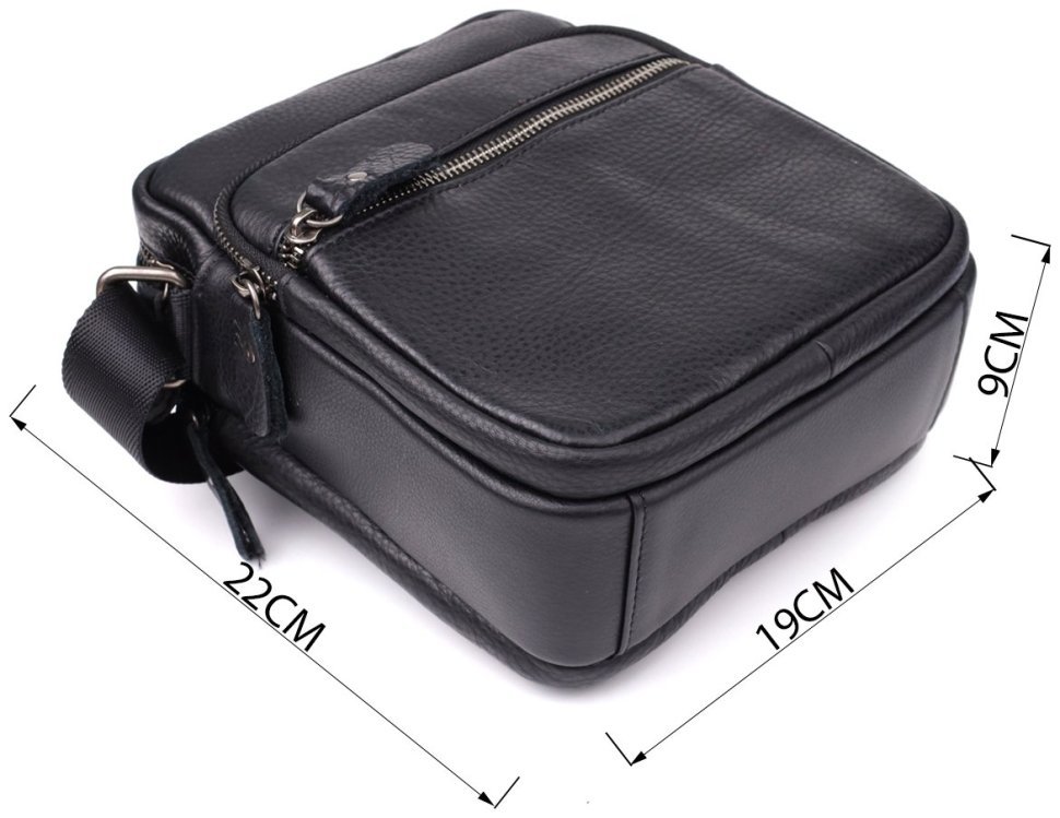 Чоловіча сумка через плече із натуральної шкіри чорного кольору Vintage 98166 фото №3 Чоловіча сумка через плече із натуральної шкіри чорного кольору Vintage 98166 modnotak фото №3