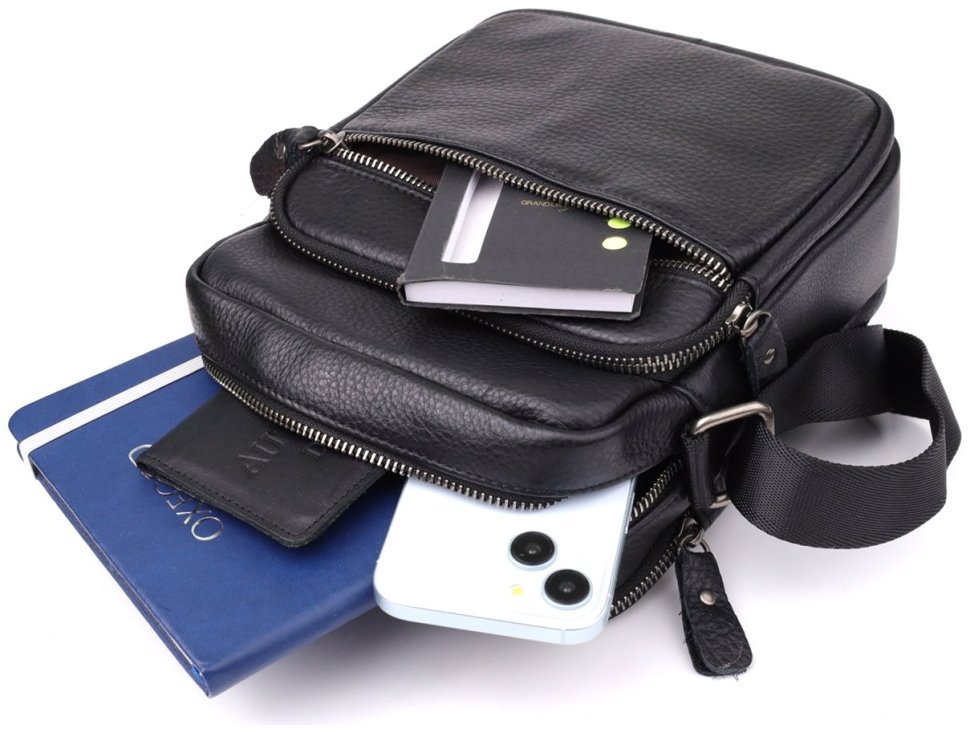 Чоловіча сумка через плече із натуральної шкіри чорного кольору Vintage 98166 фото №7 Чоловіча сумка через плече із натуральної шкіри чорного кольору Vintage 98166 modnotak фото №7