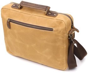 Мужской текстильный портфель коричневого цвета с кожаными вставками Vintage через плечо 108366