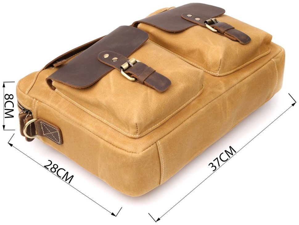 Мужской текстильный портфель коричневого цвета с кожаными вставками Vintage через плечо 108366 modnotak фото №3