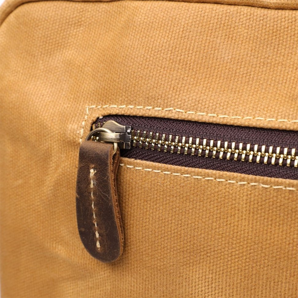 Мужской текстильный портфель коричневого цвета с кожаными вставками Vintage через плечо 108366 modnotak фото №6