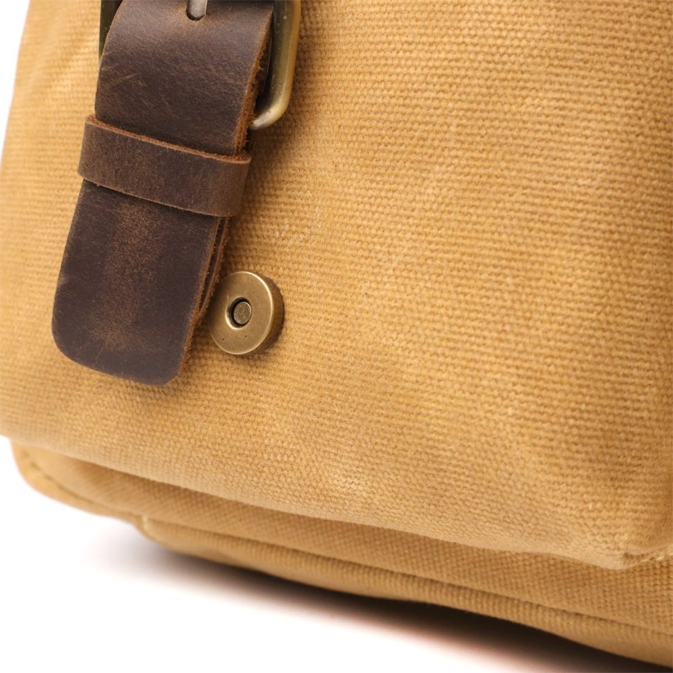 Мужской текстильный портфель коричневого цвета с кожаными вставками Vintage через плечо 108366 modnotak фото №8