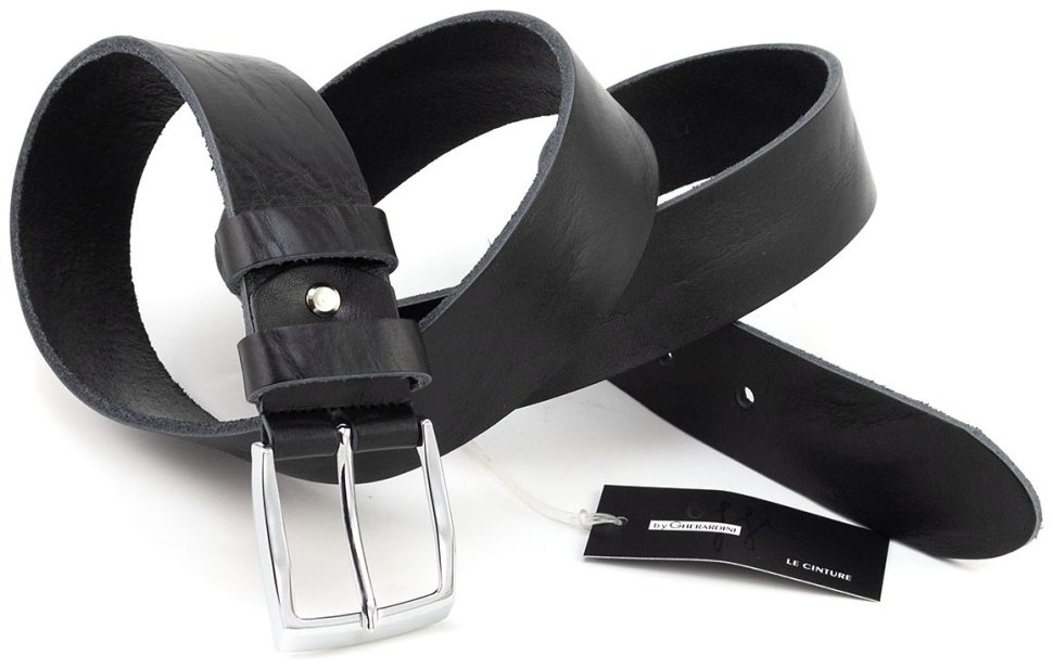 Якісний ремінь під штани або джинси з італійської шкіри з хромованою пряжкою Gherardini 40721-GH-black чорного кольору фото №4 Якісний ремінь під штани або джинси з італійської шкіри з хромованою пряжкою Gherardini 40721-GH-black чорного кольору modnotak фото №4
