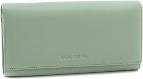 Довгий жіночий гаманець із натуральної шкіри фісташкового кольору з клапаном на магнітах Marco Coverna 68666