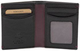Чоловічий вертикальний портмоне з натуральної чорної шкіри без монетниці Visconti Thun 69066