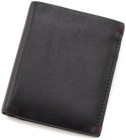 Чоловічий вертикальний портмоне з натуральної чорної шкіри без монетниці Visconti Thun 69066