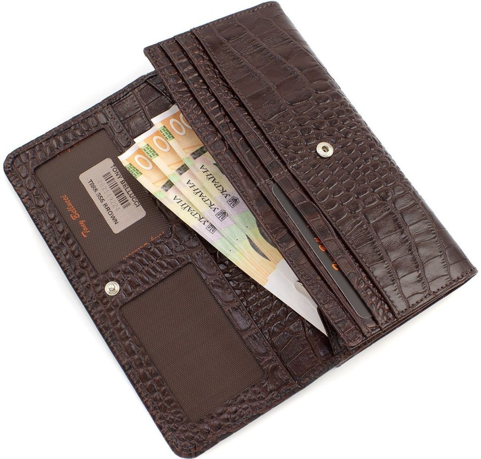 Темно-коричневий жіночий шкіряний гаманець з двома автономними відділеннями на кнопках Tony Bellucci (10880)