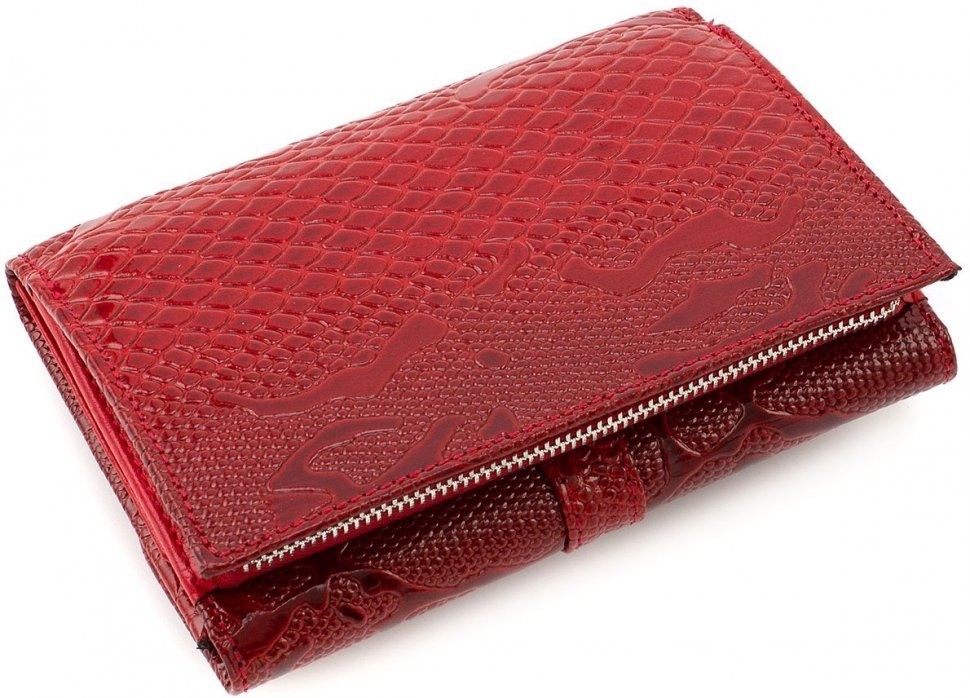 Червоний жіночий гаманець із високоякісної шкіри з ефектним тисненням KARYA (19545)