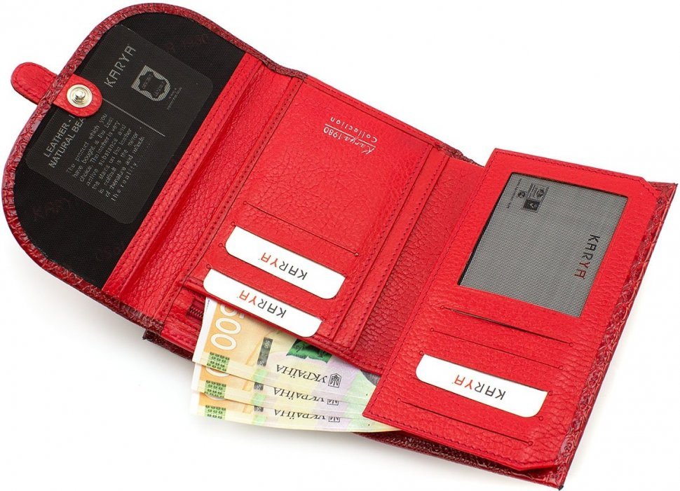Червоний жіночий гаманець із високоякісної шкіри з ефектним тисненням KARYA (19545)