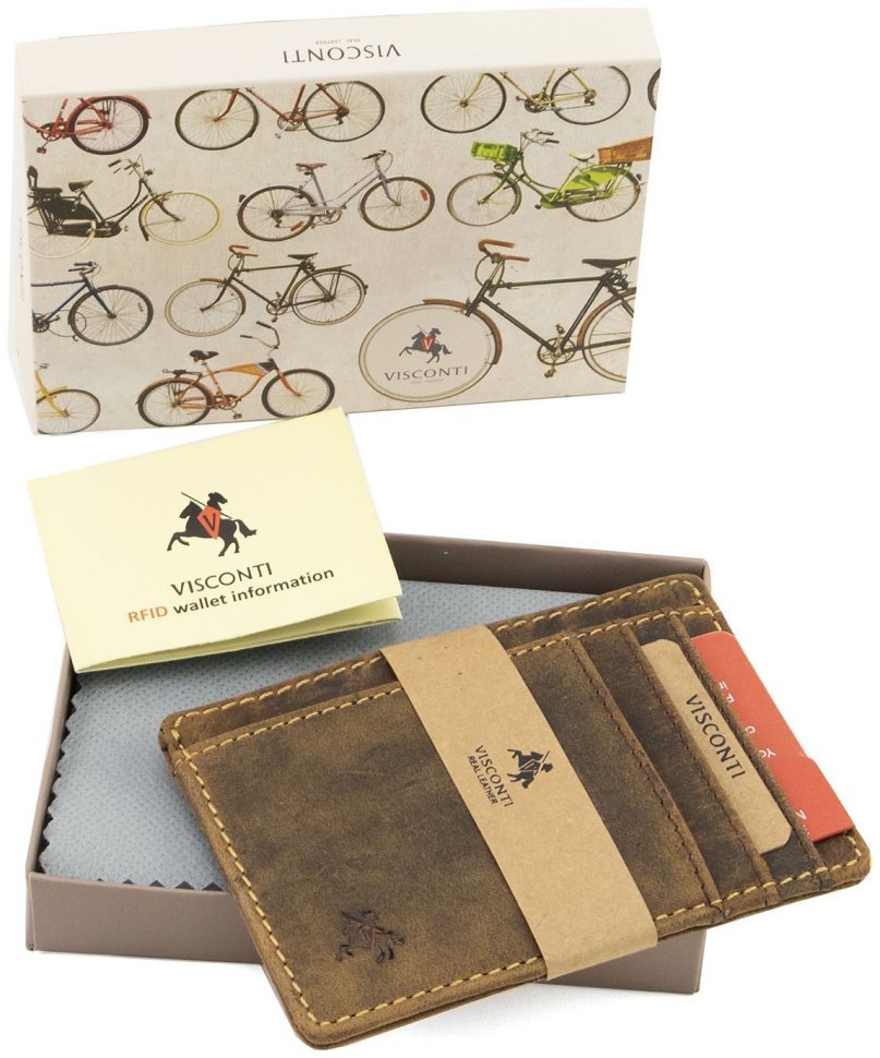 Коричневый картхолдер из винтажной кожи с RFID-защитой Visconti Stealth 69166 фото №9 Коричневый картхолдер из винтажной кожи с RFID-защитой Visconti Stealth 69166 modnotak фото №9