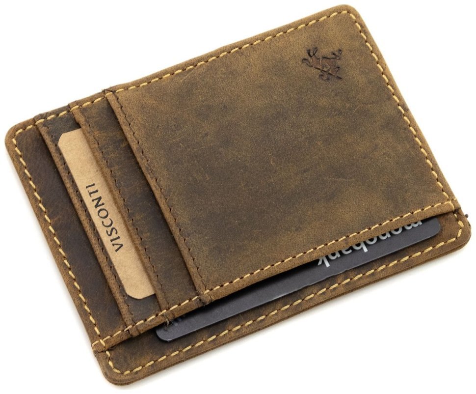 Коричневый картхолдер из винтажной кожи с RFID-защитой Visconti Stealth 69166 фото №4 Коричневый картхолдер из винтажной кожи с RFID-защитой Visconti Stealth 69166 modnotak фото №4