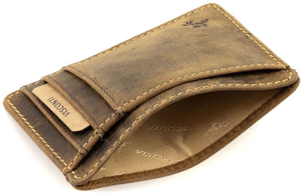 Коричневый картхолдер из винтажной кожи с RFID-защитой Visconti Stealth 69166 фото №7 Коричневый картхолдер из винтажной кожи с RFID-защитой Visconti Stealth 69166 modnotak фото №7
