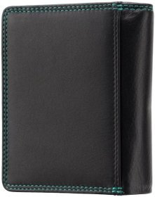 Компактный женский кошелек из натуральной кожи черного цвета с зеленой строчкой Visconti 69266